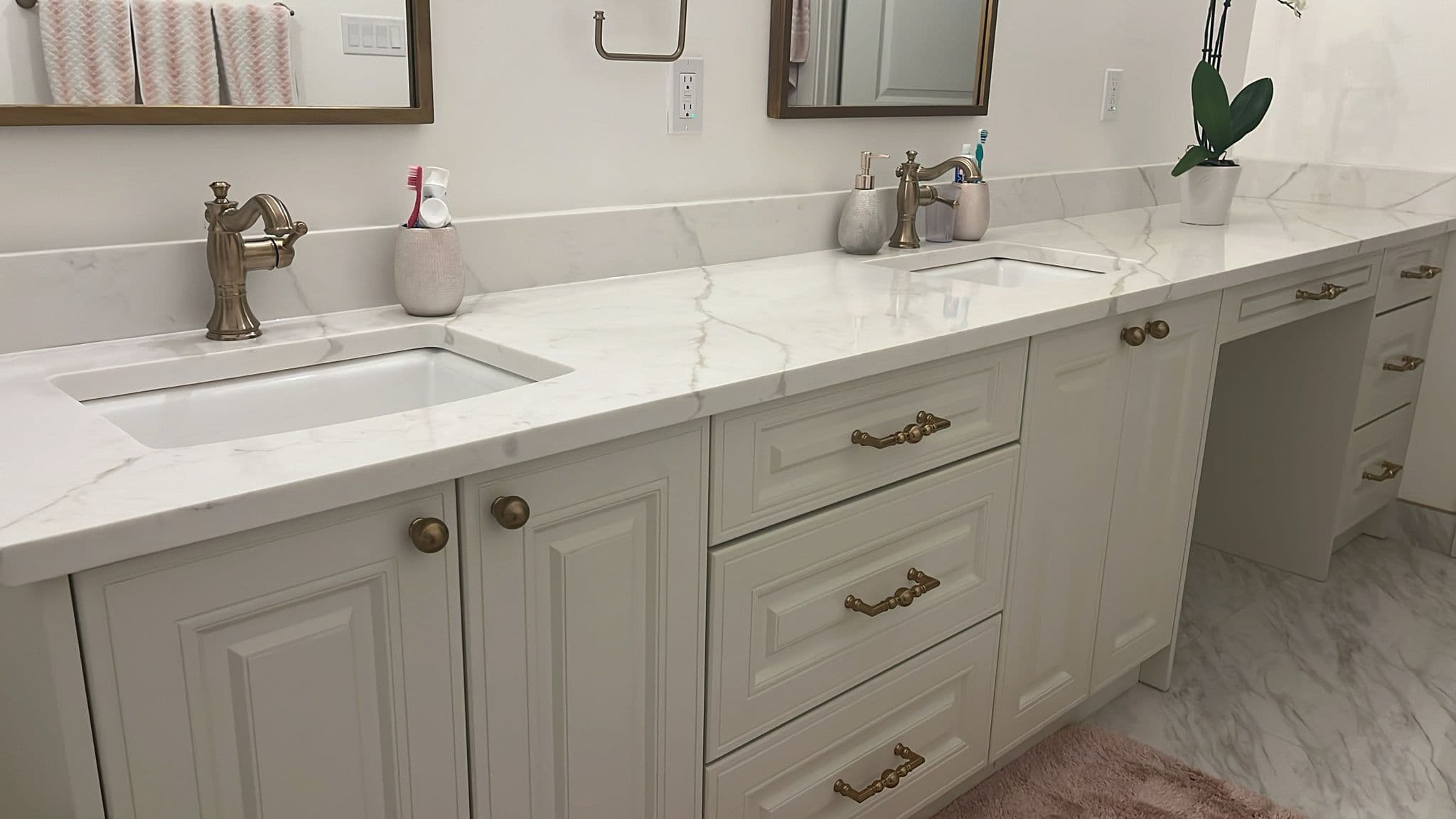 Double Sink Bathroom Vanity with Storage and Mirrors - Luxe Kitchen Cabinets