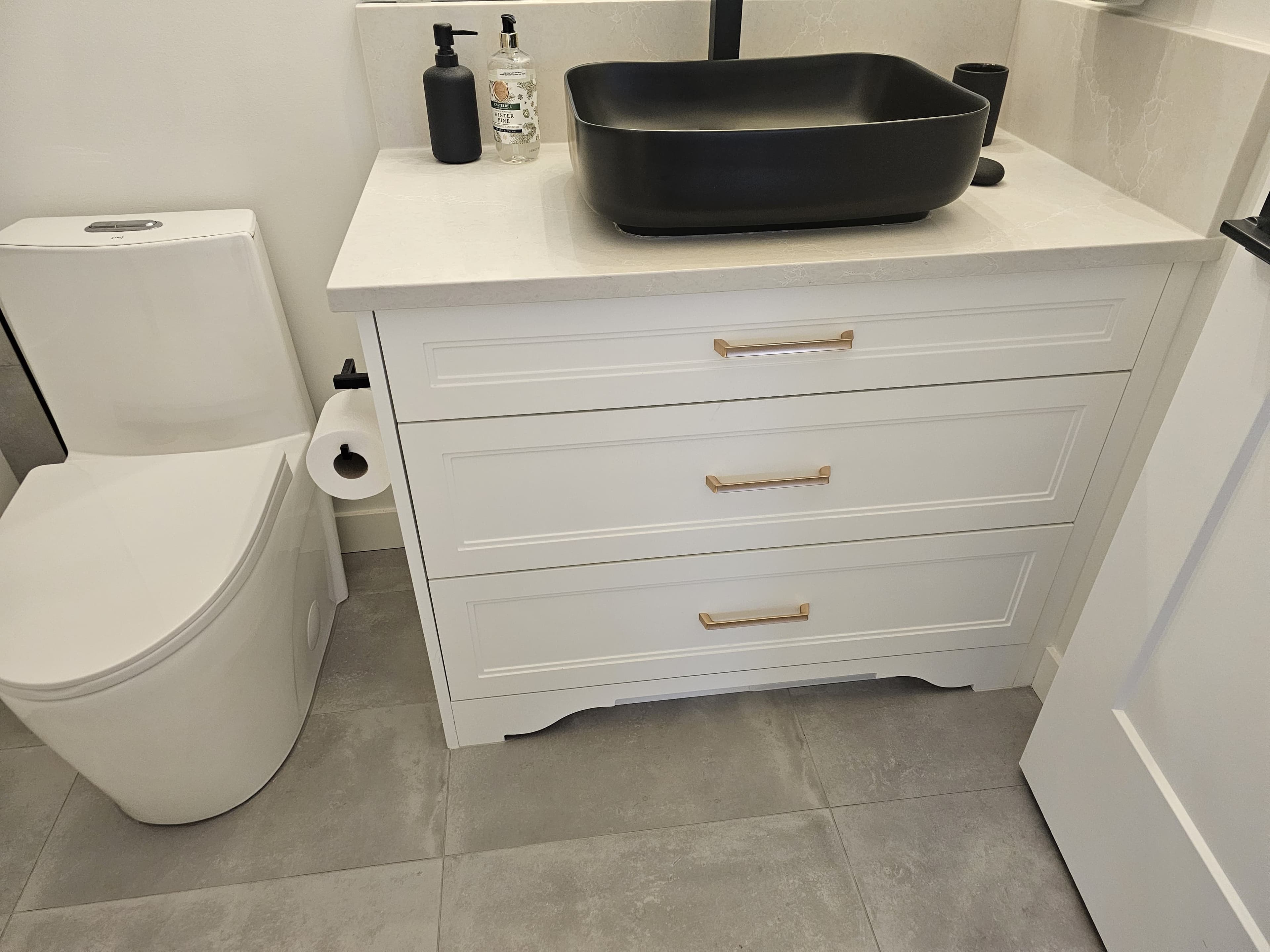 Modern Contrast: Black Sink with White Drawer - Luxe Kitchen Cabinets