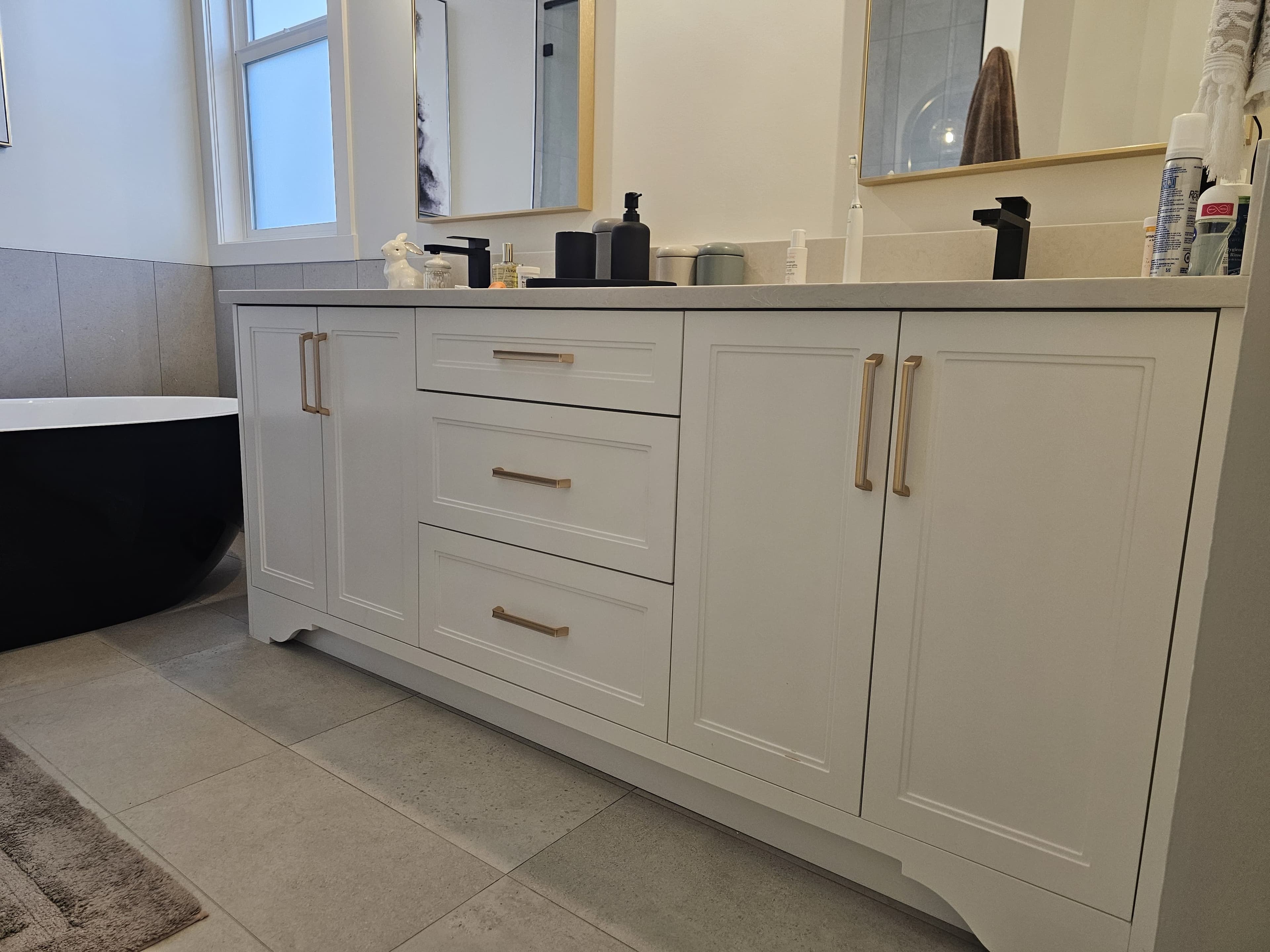 luxurious Double Sink Bathroom Vanity with Storage and Mirrors - Luxe Kitchen Cabinets
