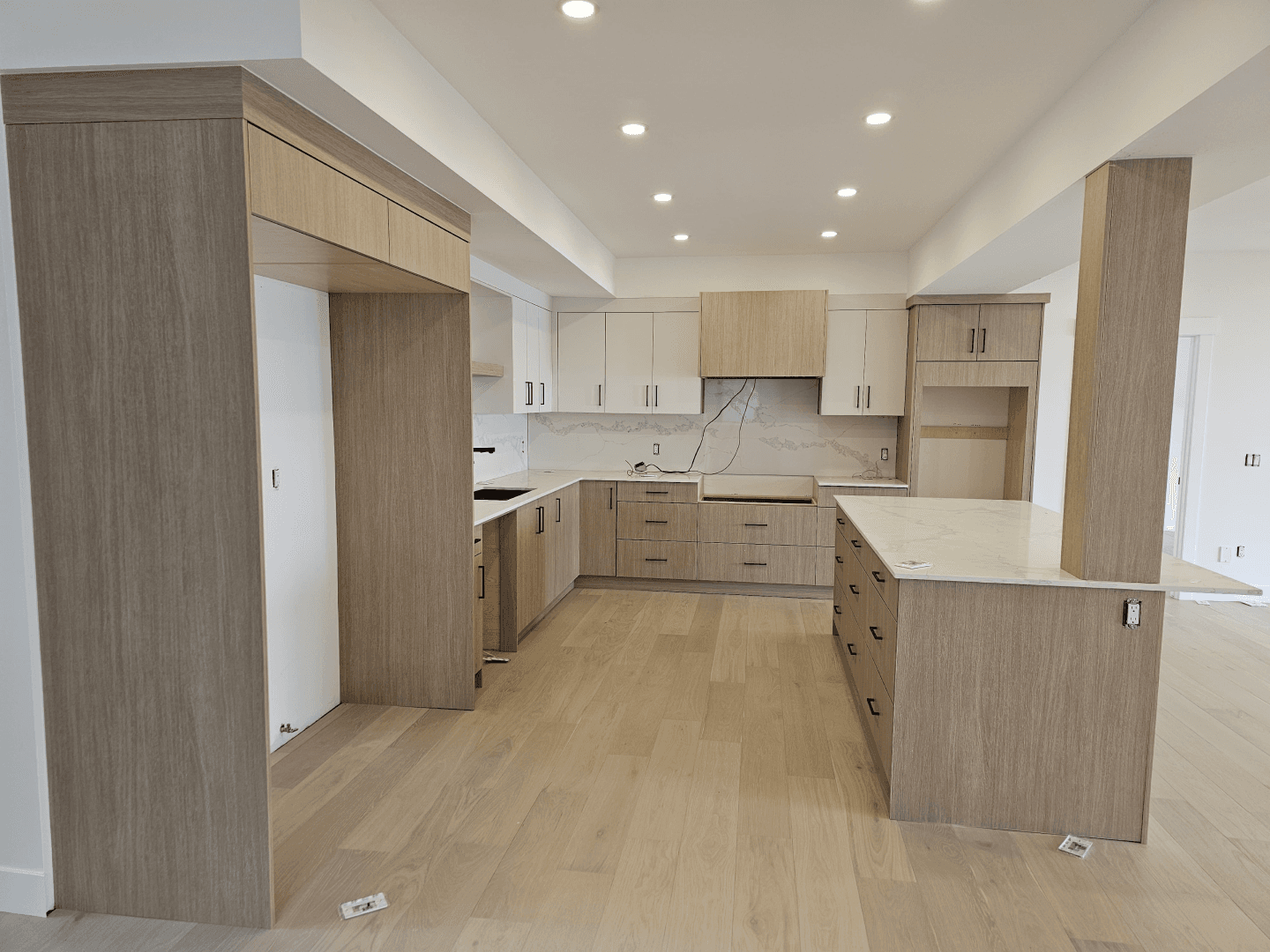 Rustic Charm: Light Brown and Off-White Kitchen - Luxe Kitchen Cabinets